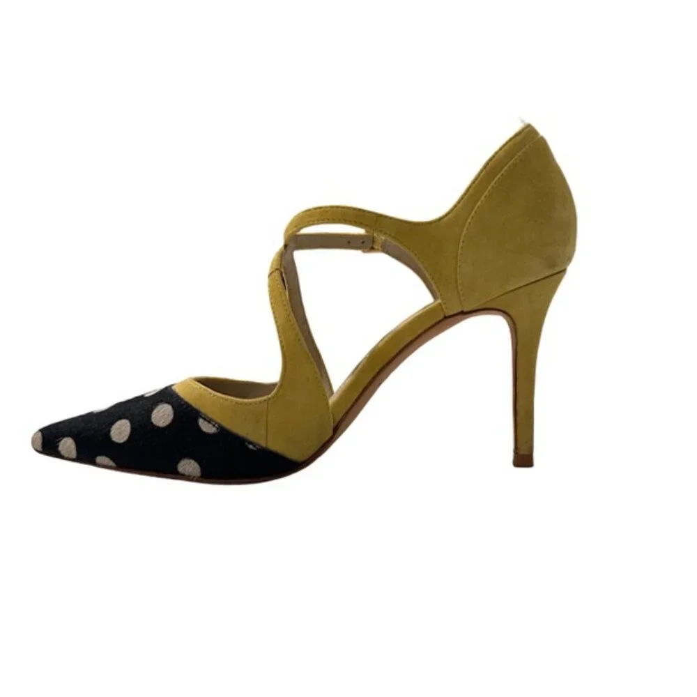 Boden Tisha Polka Dot Cow Hide and Yellow Suede Strappy Heels - Size 8.5 - Picture 3 of 16